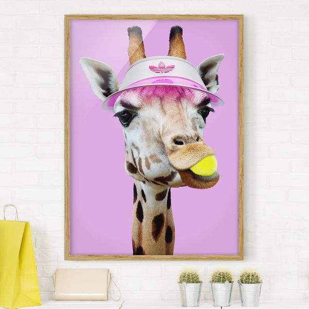 Moderne Bilder mit Rahmen Giraffe beim Tennis