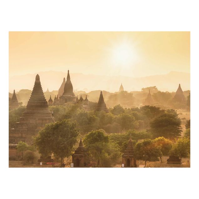 Glasbild - Sonnenuntergang über Bagan - Querformat 4:3