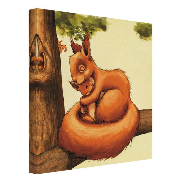 Leinwandbild Natur - Einhörnchen Mama - Quadrat 1:1
