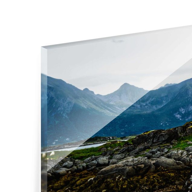 Glasbild - Einsame Hütte in Norwegen - Panorama