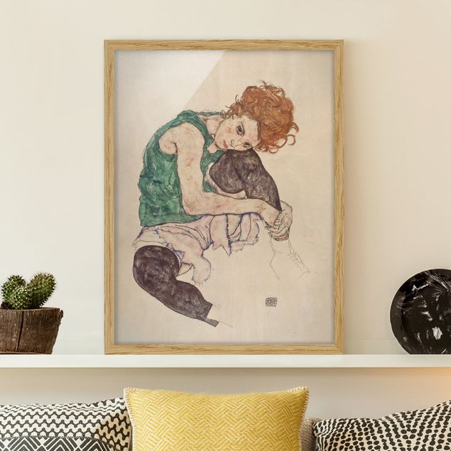 Kunstdrucke mit Rahmen Egon Schiele - Sitzende Frau mit hochgezogenem Knie