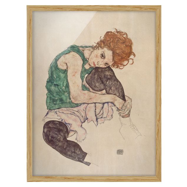 Wandbilder mit Rahmen Egon Schiele - Sitzende Frau mit hochgezogenem Knie