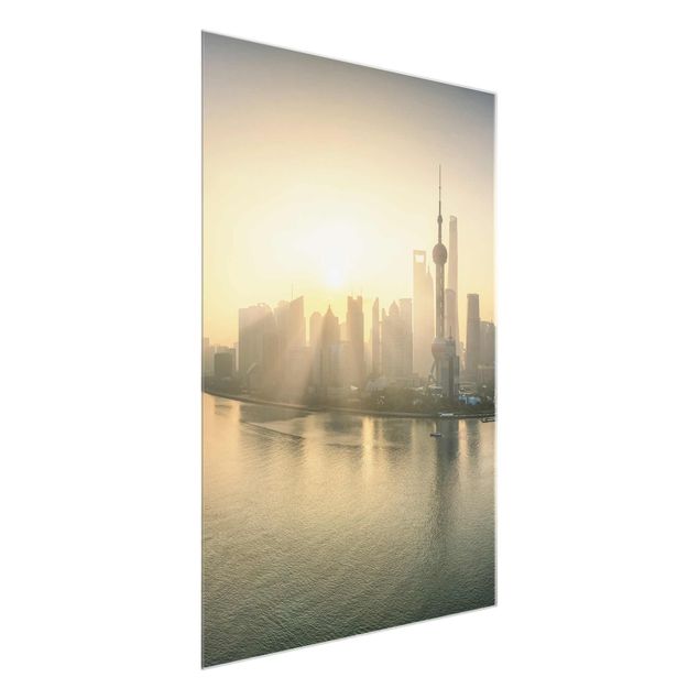 Bilder auf Glas Pudong bei Sonnenaufgang
