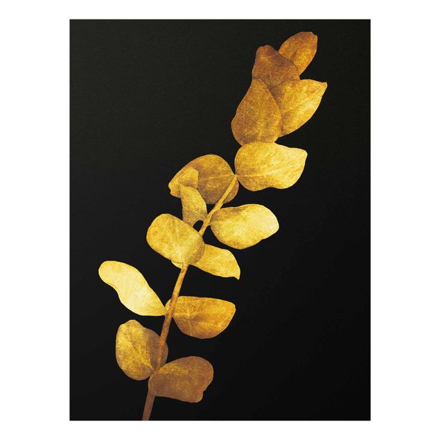 Glasbild - Gold - Eukalyptus auf Schwarz - Hochformat 4:3