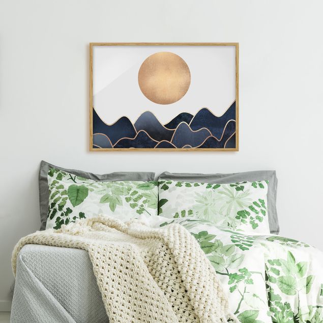 Abstrakte Bilder mit Rahmen Goldene Sonne blaue Wellen