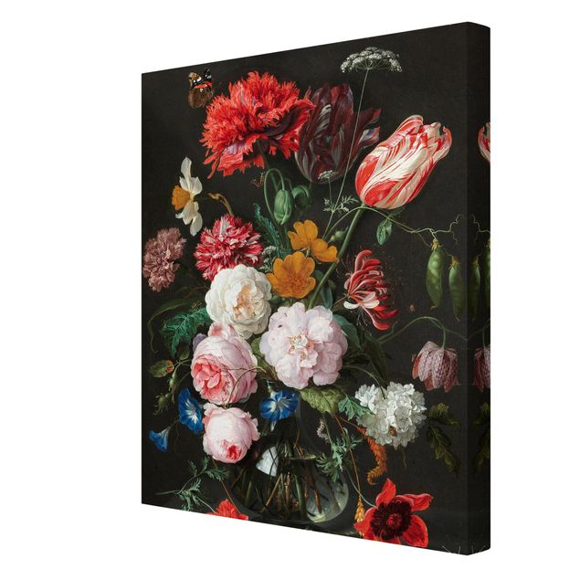 Leinwandbild - Jan Davidsz de Heem - Stillleben mit Blumen in einer Glasvase - Hochformat 4:3