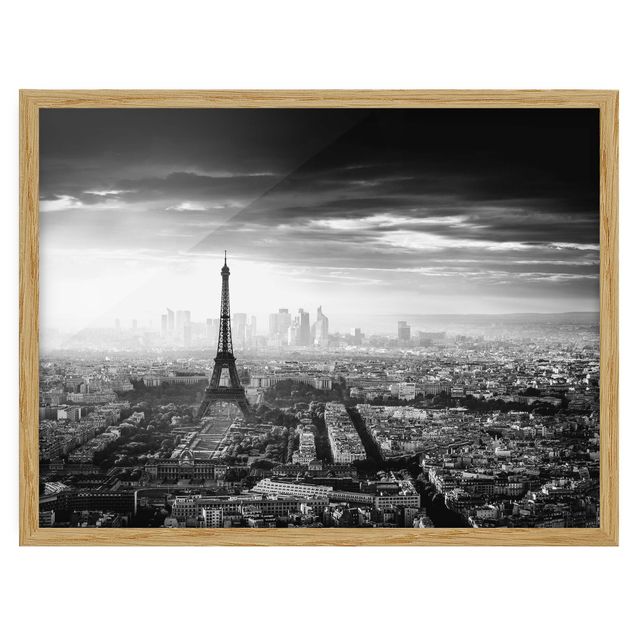 Wandbilder mit Rahmen Der Eiffelturm von Oben schwarz-weiß