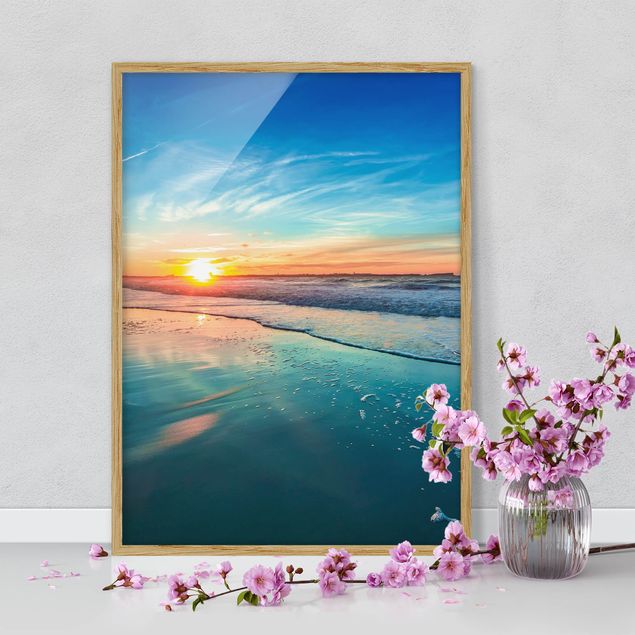 Moderne Bilder mit Rahmen Romantischer Sonnenuntergang am Meer