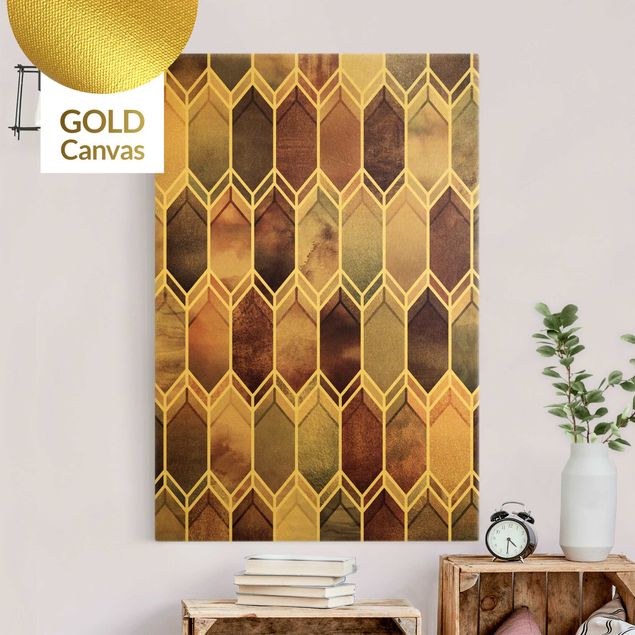 Leinwandbild Gold - Elisabeth Fredriksson - Goldene Geometrie - Glasmalerei Rosé - Hochformat 3:2