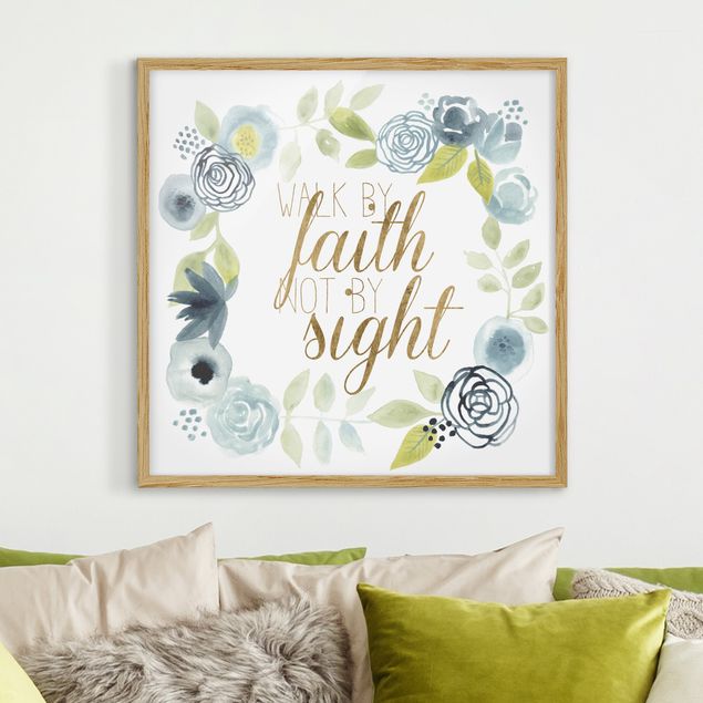 Moderne Bilder mit Rahmen Blumenkranz mit Spruch - Faith