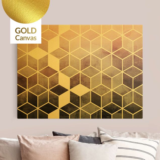 Leinwandbild Gold - Goldene Geometrie - Rosa Grau - Querformat 4:3