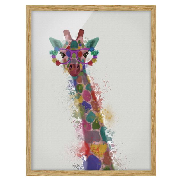 Bilder mit Rahmen Regenbogen Splash Giraffe