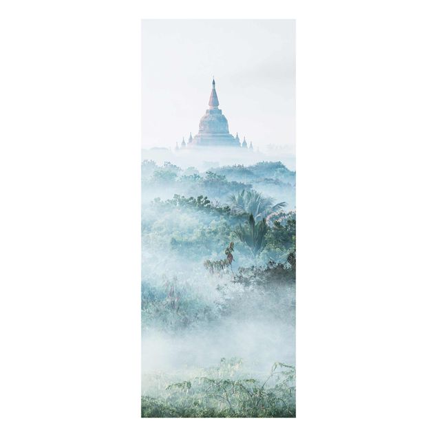 Glasbild - Morgennebel über dem Dschungel von Bagan - Panel
