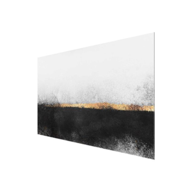 Glasbild - Abstrakter Goldener Horizont Schwarz Weiß - Querformat 2:3