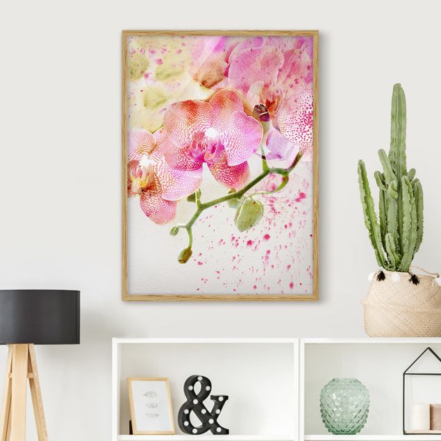 Moderne Bilder mit Rahmen Aquarell Blumen Orchideen