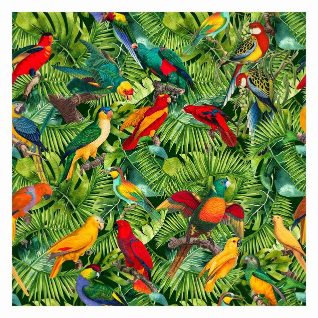 Tapeten Bunte Collage - Papageien im Dschungel