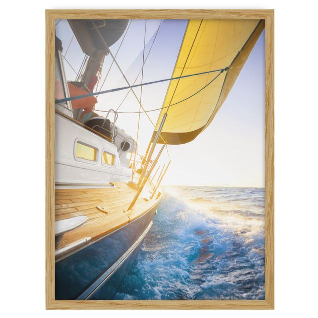 gerahmte Bilder Segelboot auf blauem Meer bei Sonnenschein