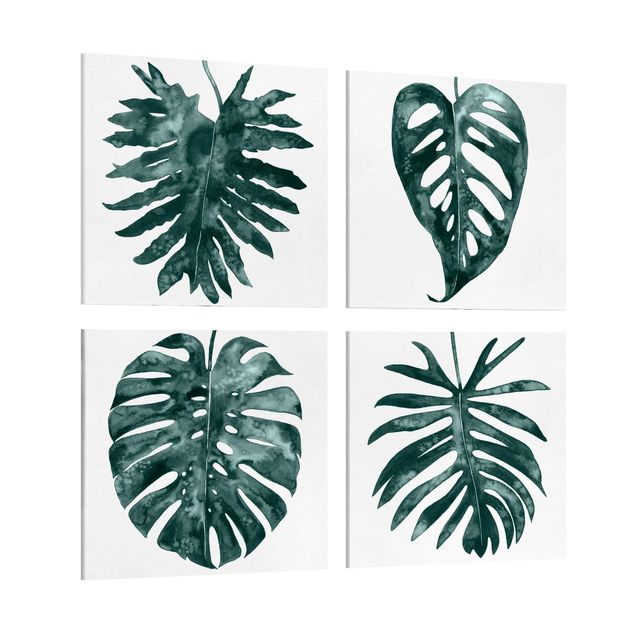 schöne Leinwandbilder Smaragdgrüne Blätter Set I