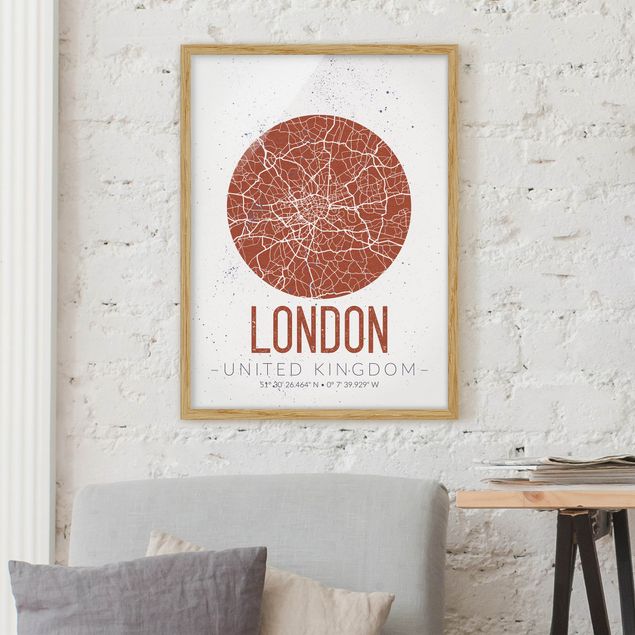 Moderne Bilder mit Rahmen Stadtplan London - Retro