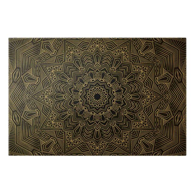 Leinwandbild Gold - Mandala Stern Muster silber schwarz - Querformat 3:2