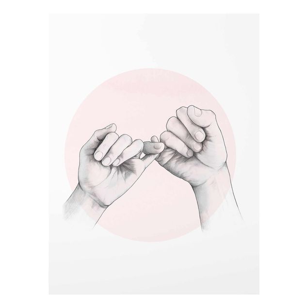 Glasbild - Illustration Hände Freundschaft Kreis Rosa Weiß - Hochformat 4:3