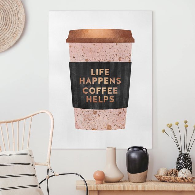 Leinwandbild - Life Happens Coffee Helps Gold - Hochformat 4:3