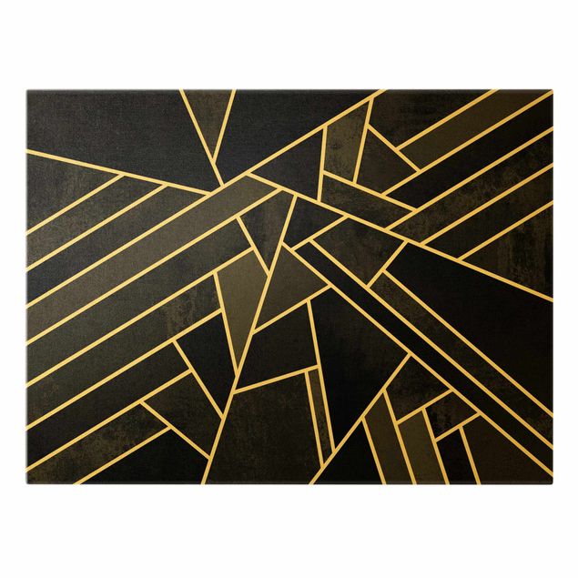 Leinwandbild Gold - Elisabeth Fredriksson - Goldene Geometrie - Schwarze Dreiecke - Querformat 3:4