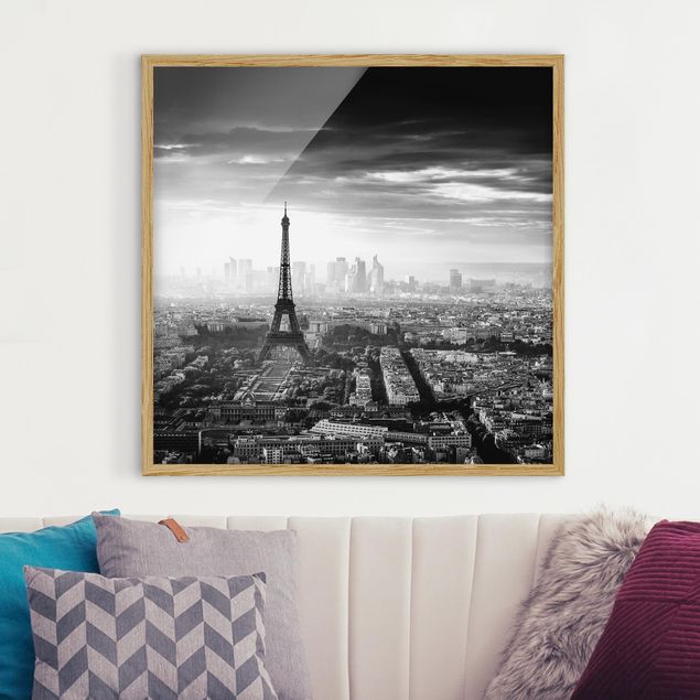Skylines Bilder mit Rahmen Der Eiffelturm von Oben schwarz-weiß