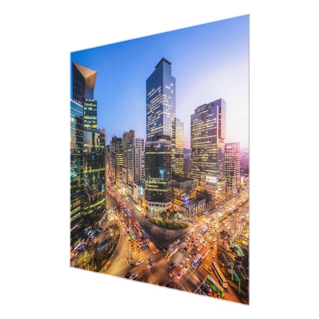 Glasbild - Stadtlichter von Gangnam - Quadrat 1:1