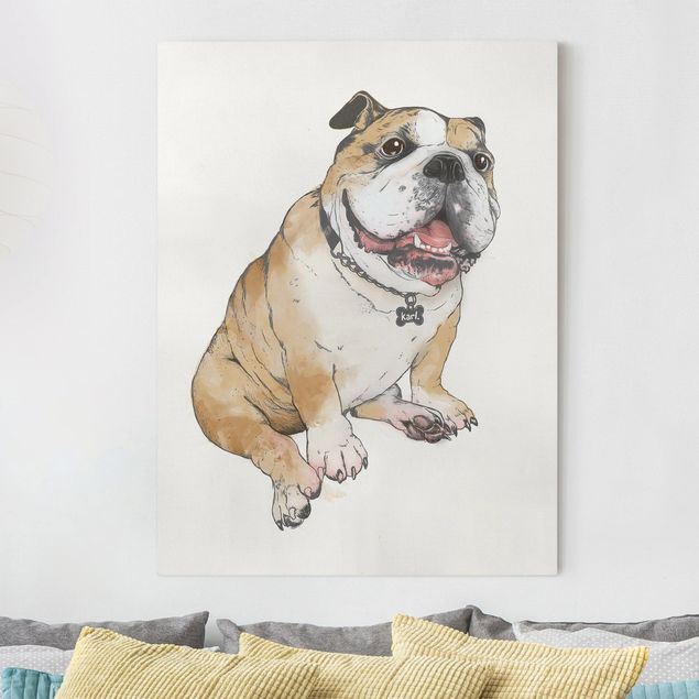 Leinwandbild - Illustration Hund Bulldogge Malerei - Hochformat 4:3
