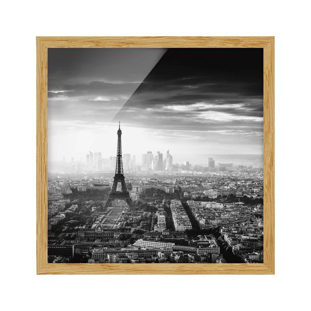 gerahmte Bilder Der Eiffelturm von Oben schwarz-weiß