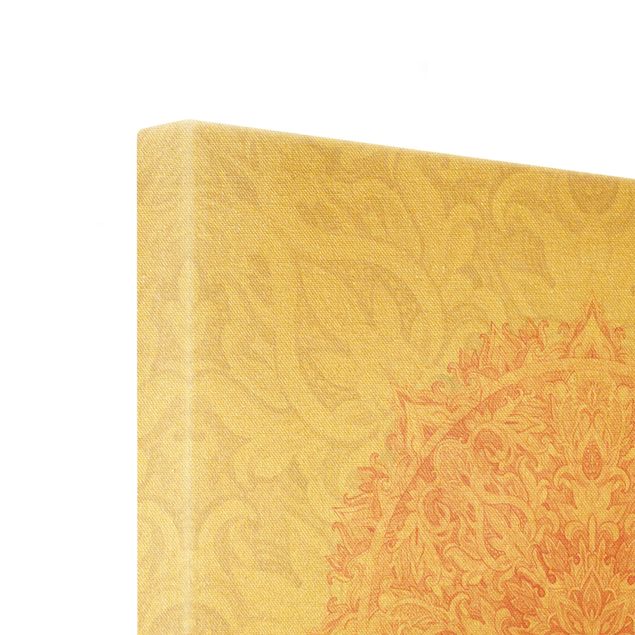 Leinwandbild Gold - Mandala Aquarell Ornament beige orange - Quadrat