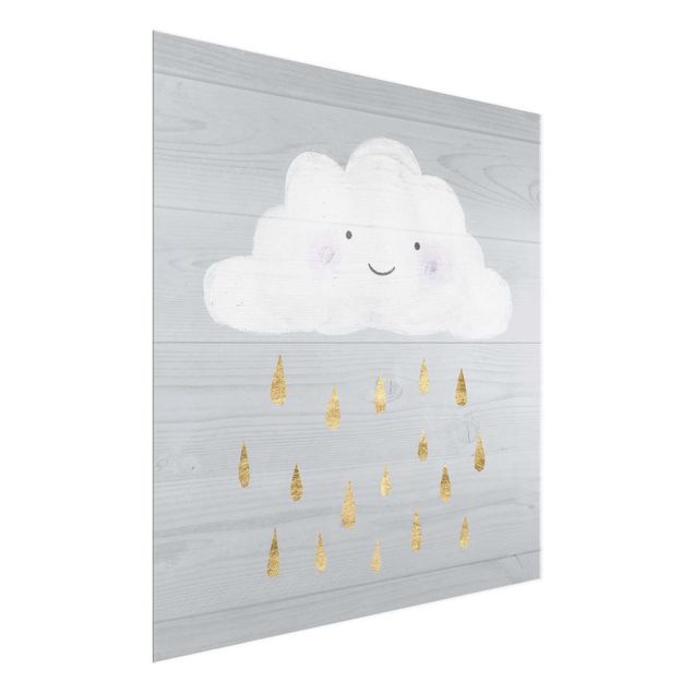 Glasbild - Wolke mit goldenen Regentropfen - Quadrat 1:1