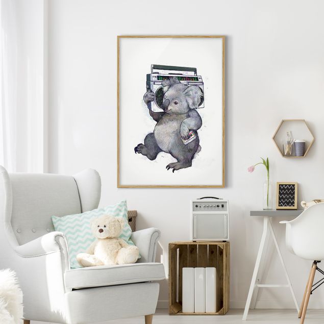 Laura Graves Art Illustration Koala mit Radio Malerei