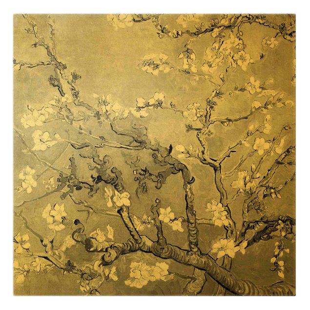 Leinwandbild Gold - Vincent van Gogh - Mandelblüte Schwarz-Weiß - Quadrat