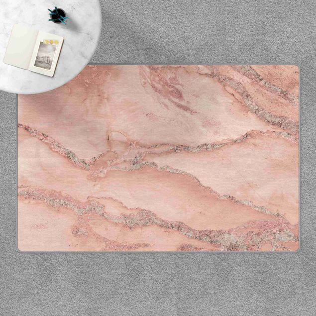 Abstrakte Teppiche Farbexperimente Marmor Rose und Glitzer