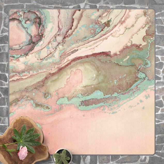 Abstrakte Teppiche Farbexperimente Marmor Rose und Türkis