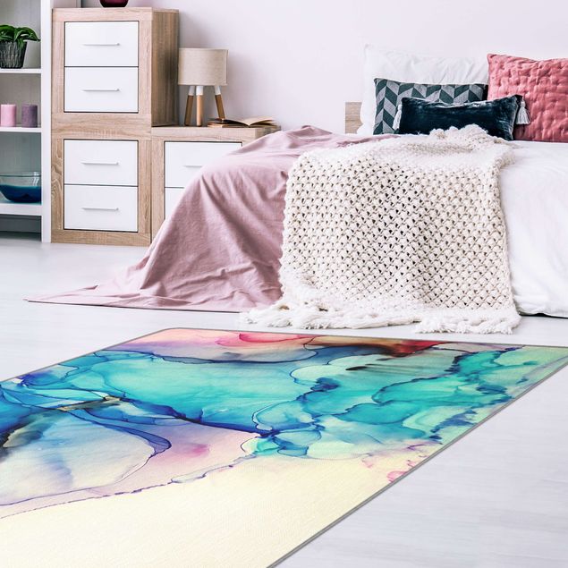Moderne Teppiche Farbkomposition in Blau und Pink
