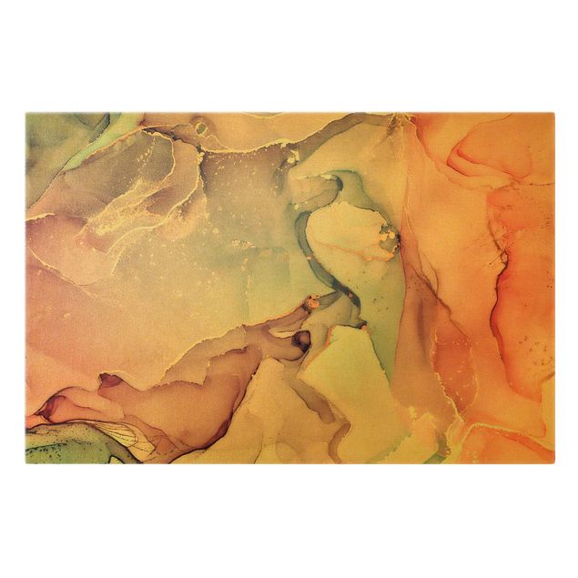 Leinwandbild Gold - Aquarell Pastell Rosa mit Gold - Querformat 3:2
