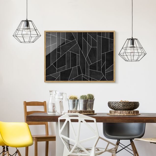 Moderne Bilder mit Rahmen Schwarz Weiß Geometrie Aquarell