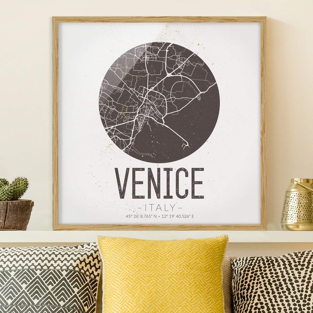 Moderne Bilder mit Rahmen Stadtplan Venice - Retro