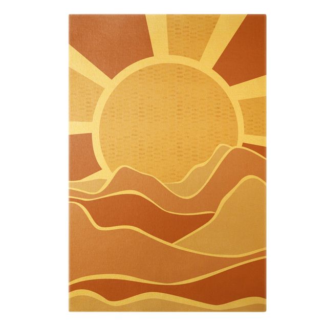 Leinwandbild Gold - Berglandschaft mit goldenem Sonnenaufgang - Hochformat 3:2