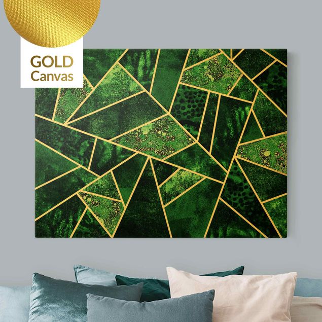 Leinwandbild Gold - Elisabeth Fredriksson - Goldene Geometrie - Dunkler Smaragd - Querformat 3:4