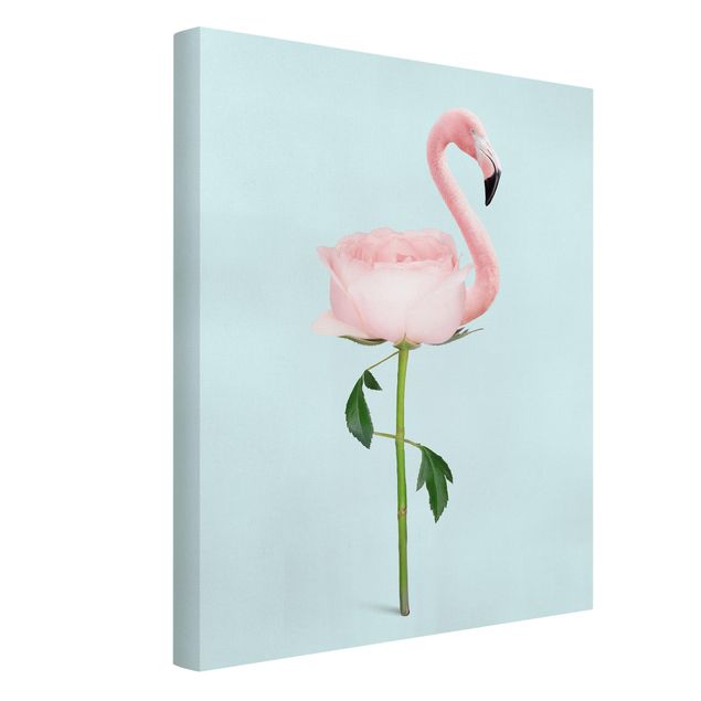Leinwandbilder Blumen Flamingo mit Rose