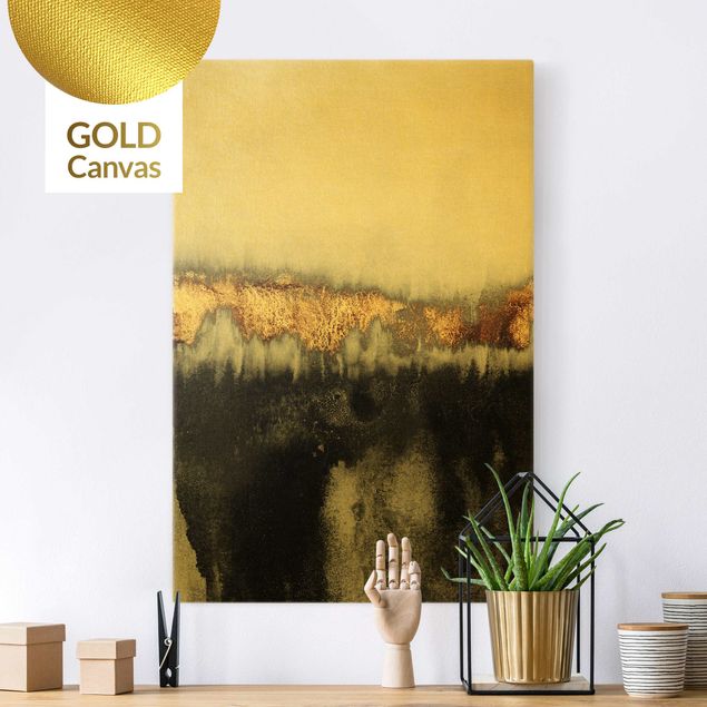 Leinwandbilder abstrakt Goldspuren in Aquarell