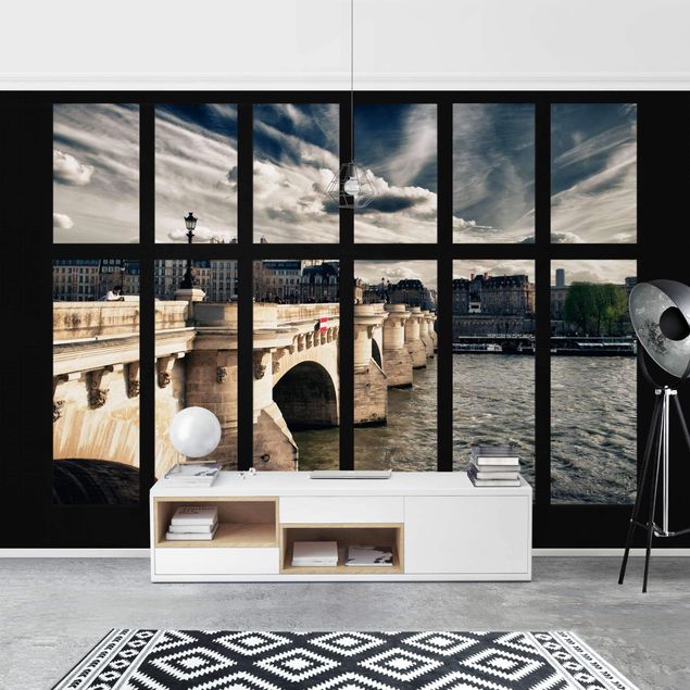 Fototapete 3D Fenster Brücke Paris