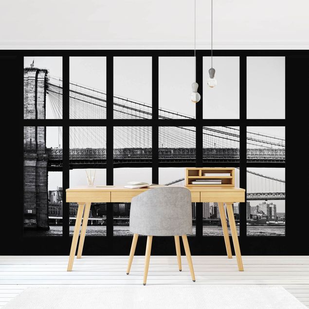 Fototapete 3D Fenster Brücken New York