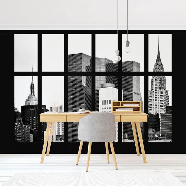 Fototapete 3D Fenster Manhattan Wolkenkratzer