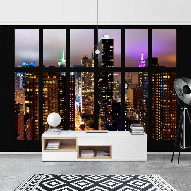 Tapete Fenster Fenster New York Mondlicht