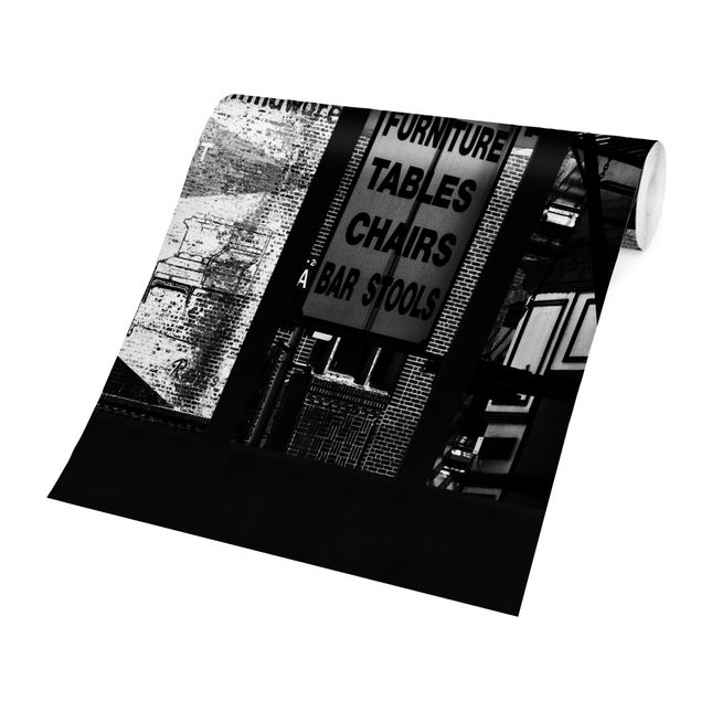 schöne Tapeten Fensterblick Amerikanische Gebäudefassade schwarz-weiß